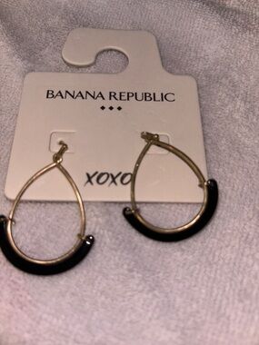 Banana Republic Gold Drop Hoop Earrings with Black Accent